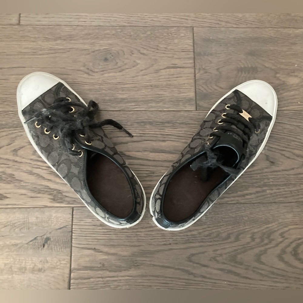Coach Classic Black Gray White Logo Canvas Tennis Sneakers Walking Shoes